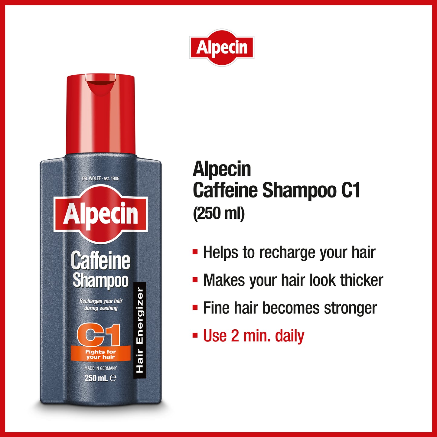 Starter Pack - Alpecin Caffeine Shampoo C1 250ml + Caffeine Liquid 200ml - strengthens hair on days with and without washing