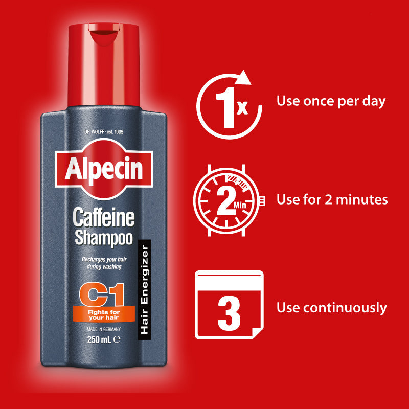 4x Alpecin Caffeine Shampoo C1 - For Stronger Hair, 250ml + FREE Shampoo Station worth 9.95