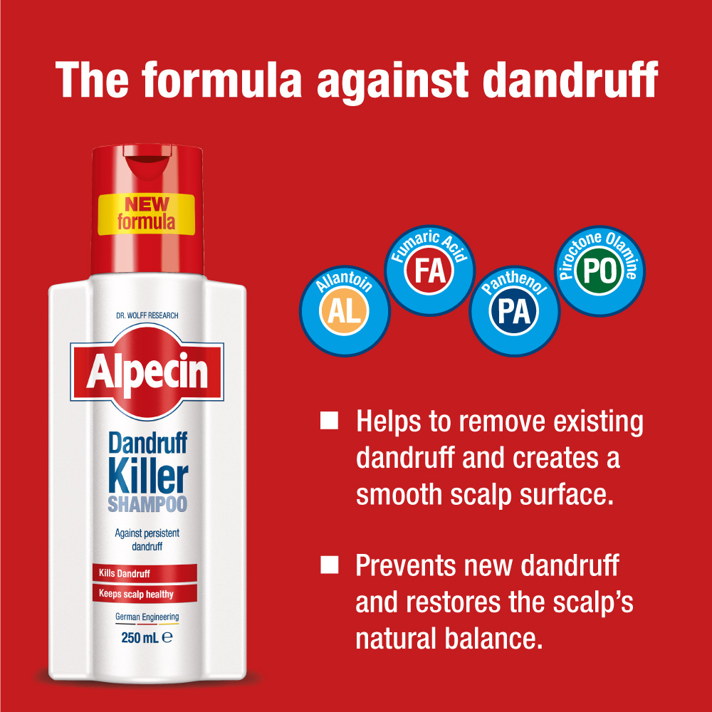 Alpecin Dandruff killer. effectively removes dandruff creating a smooth scalp surface
