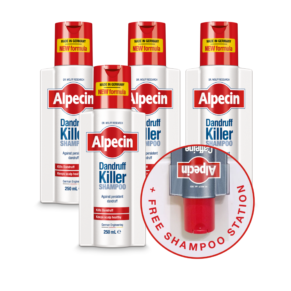 4x Alpecin Dandruff Killer - Effectively Removes and Prevents Dandruff, 250ml + FREE Shampoo Station worth 9.95