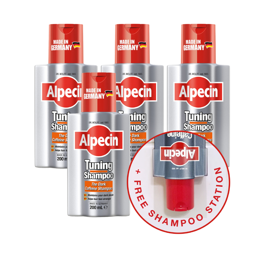 4x Alpecin Tuning Shampoo - Maintain Dark Hair, 200ml+ FREE shampoo Station